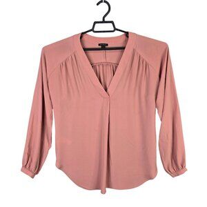 Womens Ann Taylor Blush Pink V-Neck Blouse 100% Polyester Long Sleeve Size S